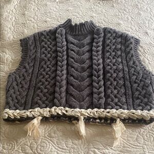 Zara Gray Mock Turtle Neck Sweater with Cable Knit Design